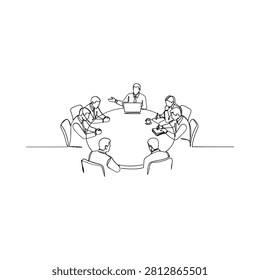 Meeting Scene Line Drawing White Background Business Collaboration