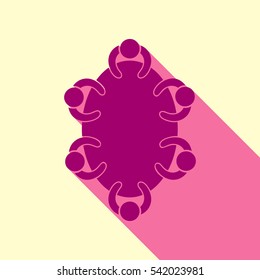 Meeting sign illustration. Flirt color icon with cyclamen flat style shadow path on cream background.