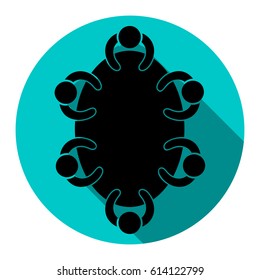 Meeting sign illustration. Vector. Flat black icon with flat shadow on royal yellow circle with white background. Isolated.