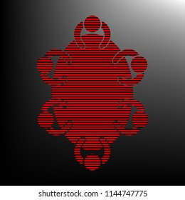Meeting sign illustration. Vector. Striped red and black icon at gradient blackish background. Zebra.