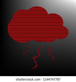 Meeting sign illustration. Vector. Striped red and black icon at gradient blackish background. Zebra.