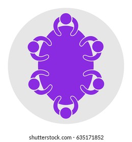 Meeting sign illustration. Vector. Violet flat icon on light gray circle at white background. Isolated.