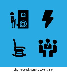 meeting, speaker, rocking chair and high voltage icons vector in sample icon set for web and graphic design
