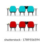 Meeting table and chairs flat color vector objects set. Visitor chairs. Workplace. Office furniture isolated cartoon illustration for web graphic design and animation collection