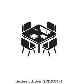 Vector de mesa de reuniones. silla, negro, negocios, ilustración, etc.