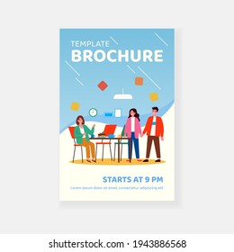 Meeting for tea or coffee break. People gathering at table with cake, pot and cups flat vector illustration. Office work break, employee birthday concept for banner, website design or landing web page