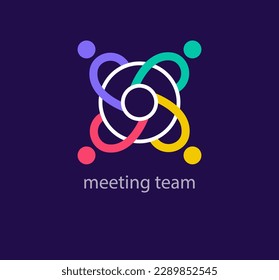 Logo del equipo de encuentro en la ronda. Transiciones de color de diseño únicas. Plantilla de logotipo de unidad social creativa. vector