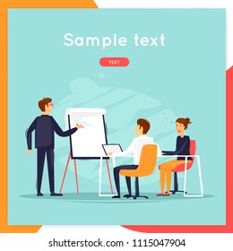 Meeting, teamwork, office life, business. Flat design vector illustration.