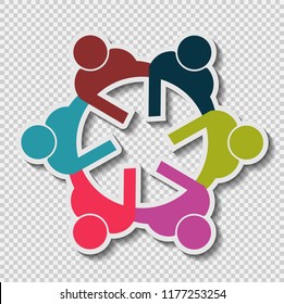 Meeting Teamwork Room People Logo.group Of Six Persons In Circle 