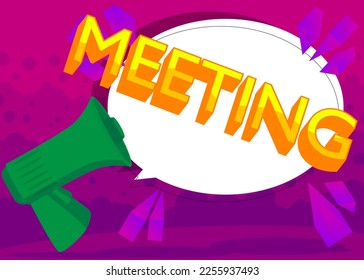 Treffen von Text mit Cartoon Megaphone. Vektorgrafik zur Ankündigung.
