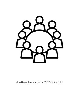 Meeting thin line icon. People sitting around table. Conference, collaboration, brainstorming. Modern vector illustration.
