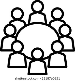Meeting thin line icon. People sitting around table. Conference, collaboration, brainstorming. Modern vector illustration.