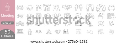 Meeting thin line icons set. Business meeting, seminar, conference, interview icon. Editable stroke. Vector