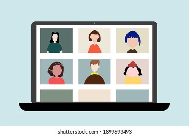 Meeting together or discussingonline classes. Stay at school learn from home through a teleconferencing Web Video Conference Call during the COVID-19 coronavirus , white backgrounds