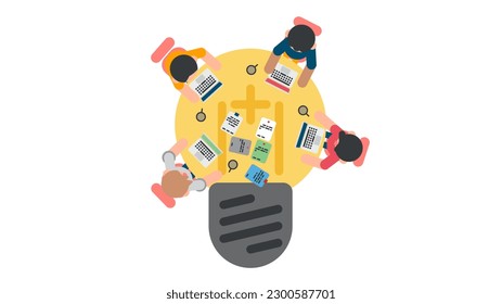 meeting together on the table lightbulb top view