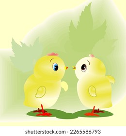 meeting of two chickens in a clearing