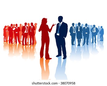 Meeting of two different business teams and their leaders