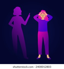 Meeting with unconscious part of self concept. Man and woman touch shadow of their personality. Unfamiliar dark side of psychology. Cartoon flat vector collection isolated on white background