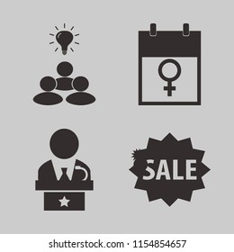 meeting vector icons set. with group idea, sale, public speaker and march calendar in set