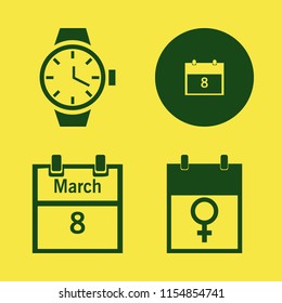 meeting vector icons set. with watch and march calendar in set