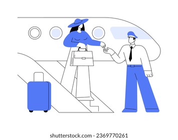 Meeting VIP passenger abstract concept vector illustration. Private jet worker meets VIP guest, business class travel, company executive, passenger exits the plane, luxury trip abstract metaphor.