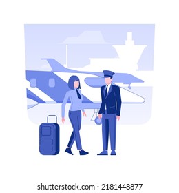 Meeting VIP passenger isolated concept vector illustration. Private jet worker meets VIP guest, business class travel, company executive, passenger exits the plane, luxury trip vector concept.