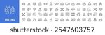 Meeting web icon set in line style. Conference, team, brainstorm, seminar, interview, collection. Vector illustration.