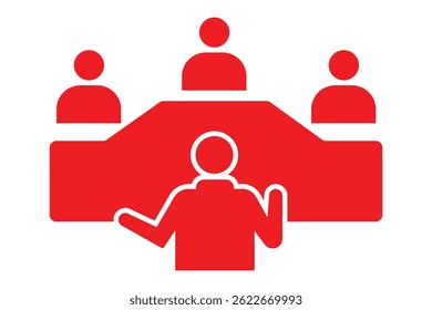 Meeting web icon set in line style. Conference, team, brainstorm, seminar, interview, collection. Board room members sitting around a table icon. meeting room icon. Design eps 10