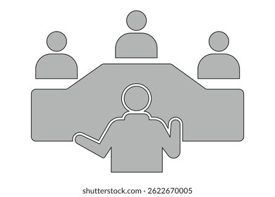 Meeting web icon set in line style. Conference, team, brainstorm, seminar, interview, collection. Board room members sitting around a table icon. meeting room icon. Design eps 10