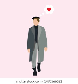 Meeting website. Search for a pair. Icon for dating site, person thinks about love, thought cloud with heart