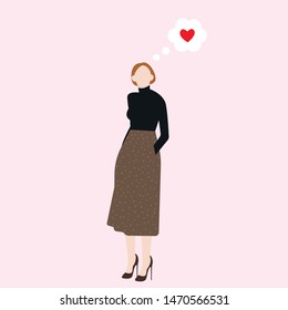Meeting website. Search for a pair. Icon for dating site, person thinks about love, thought cloud with heart