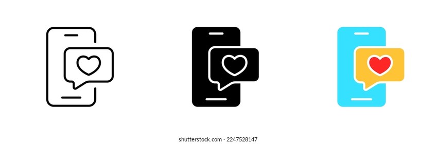Meeting website set icon. Like, click, heart, sympathy, relationship, wedding, get acquainted, love view. Feedback concept. Vector icon in line, black and colorful style on white background