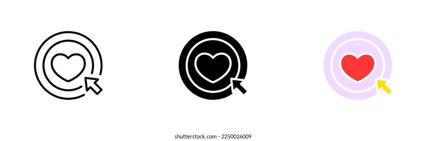 Meeting website set icon. Like, heart, sympathy, account, wedding, anniversary, care, pick up, love, click. Acquaintance concept. Vector icon in line, black and colorful style on white background