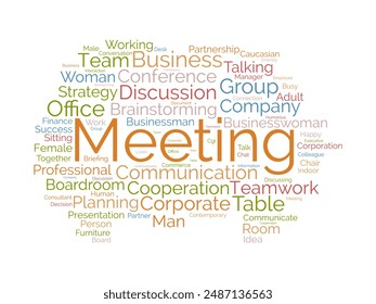 Meeting wordcloud template. Business concept vector background.