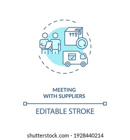 Meeting Wtith Suppliers Concept Icon. Business Trip Idea Thin Line Illustration. Traveling During Covid 19 Pandemic. Tourism Service. Vector Isolated Outline RGB Color Drawing. Editable Stroke