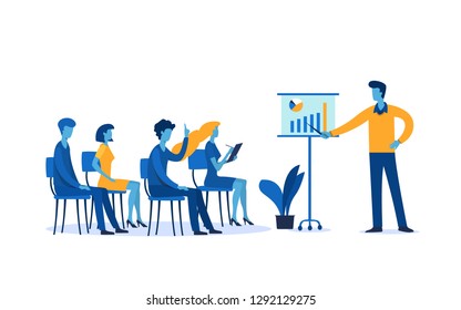 Meetings business training, design composition market analysis creative solution. professional development of employees .vector illustration.