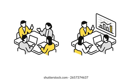 Meetings, Konferenzen, Meetings, Präsentationen Einfaches Illustrations-Icon-Material