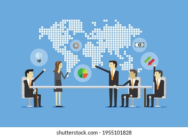Meetings and cooperation help move the world, Vector illustration in flat style