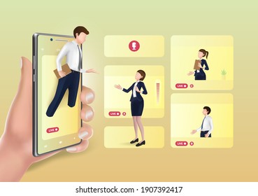 meetings work through video chat programs for business concept design,vector people character 