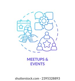 Meetups and events blue gradient concept icon. Professional conference. Social networking. Digital entrepreneur. Job opportunity abstract idea thin line illustration. Isolated outline drawing