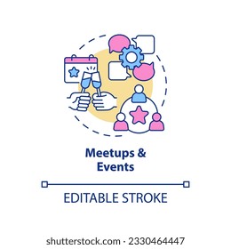 Meetups and events concept icon. Professional conference. Social networking. Digital entrepreneur. Job opportunity abstract idea thin line illustration. Isolated outline drawing. Editable stroke