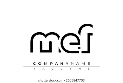 MEF abstraktes Buchstabendesign. Modernes Business-Logo-Design mit abstrakter Typografie und zeitgenössischem Stil