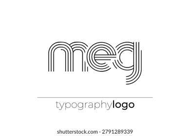 MEG modern geometric typography logo. Modern and stylish composition featuring a monochromatic typography logo illustration designed with intricate lines.