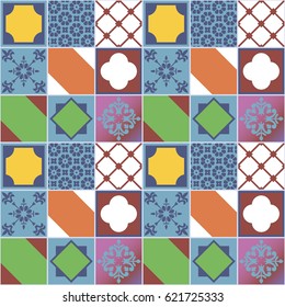 Mega beautiful seamless patchwork pattern from colorful tiles. Vector image.