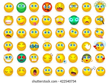 Mega big collection set of Emoji face smile mood emotion icons. Emoticon smiles set.