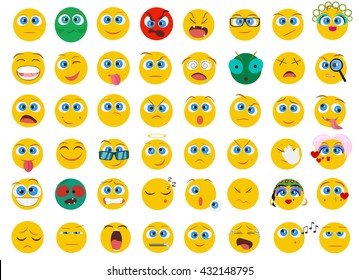 Mega big collection set of flat Emoji face emotion icons isolated. Smile emoticon mood set.
