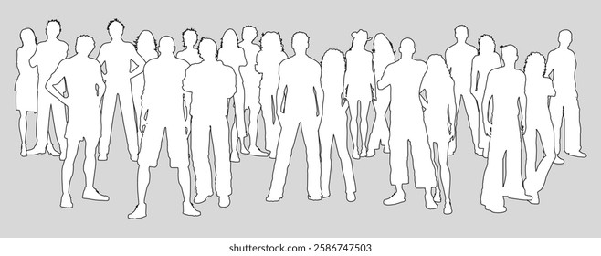 Mega big set of business people silhouette, man and woman team, isolated on white background	