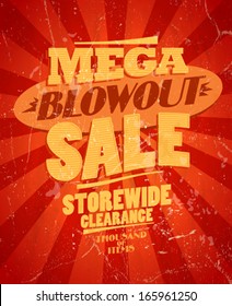 Mega blowout sale, storewide clearance design in retro style