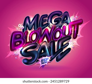 Mega blowout sale vector banner mockup with glossy 3D style letters