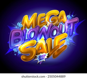 Mega blowout venta maqueta de Anuncio de Vector con letras brillantes de estilo 3D